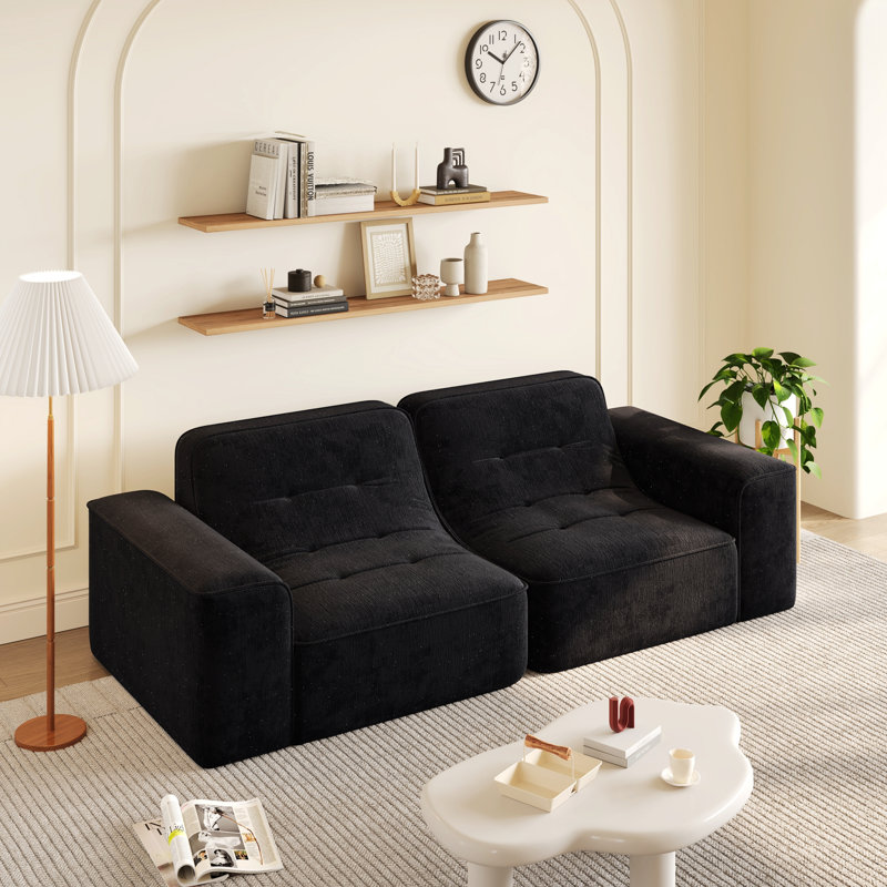 Canapé rembourré avec design capitonné, Noir