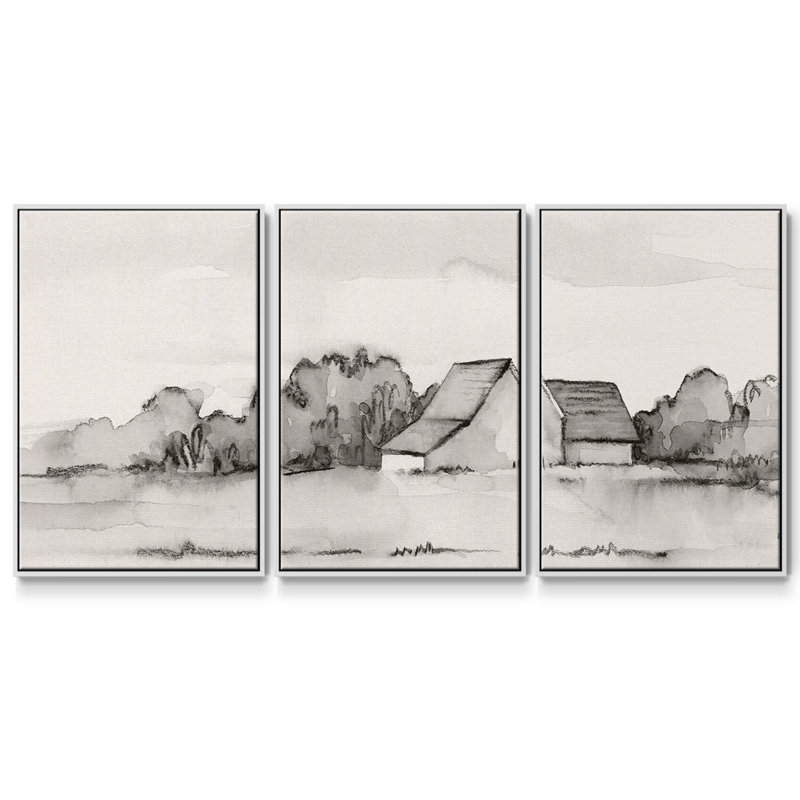 Wyeth Barn II, reproduction sur toile 3 pièces, H 36 po x l 75 po x P 2 po, Blanc