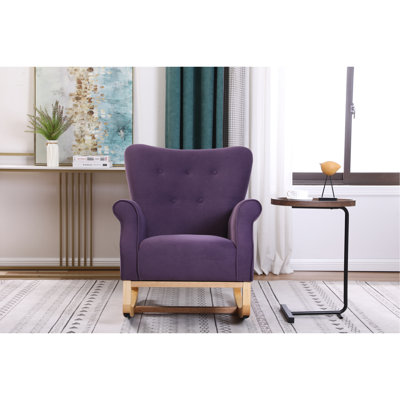 Modern Nursery Rocking Chair In Lavender Purple, Velvet Padded Seat With Foam Fill, 250 Lbs Weight Limit Room Purple Armchair, Upholstered Sponge Capacity