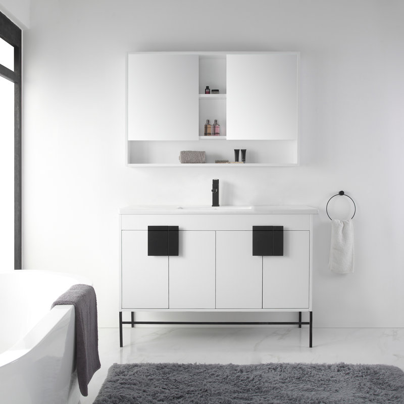 Ensemble de meuble-lavabo simple 48 po Maisie, Noir, Peinture blanc mat