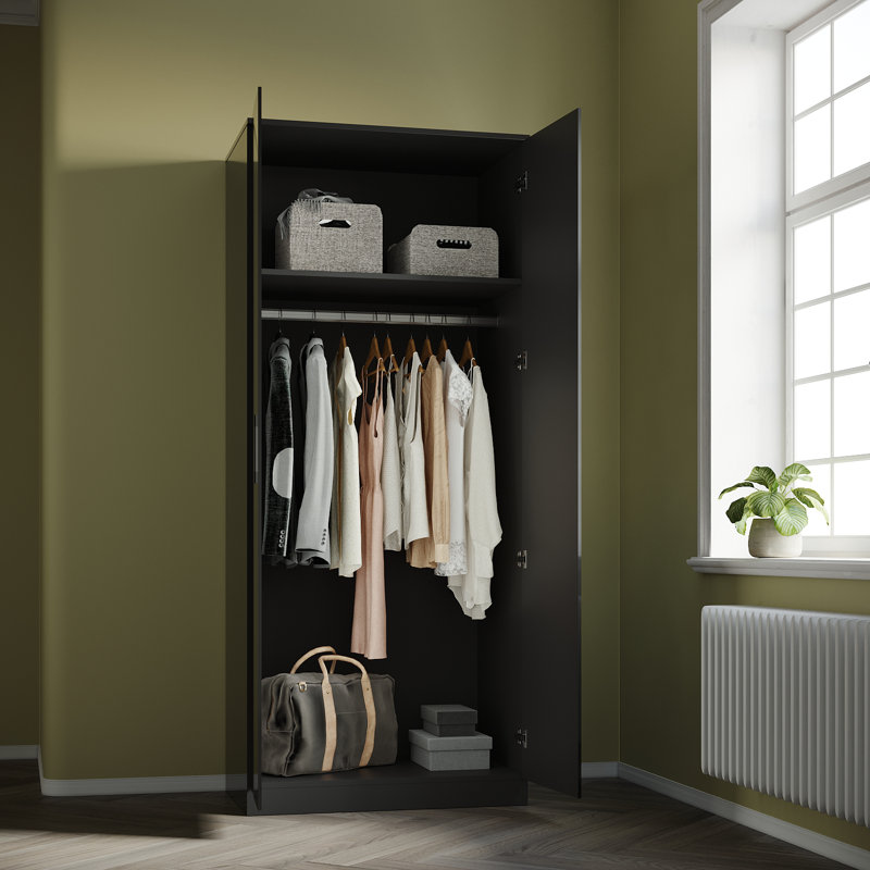 Shelissa 2 Door Manufactured Wood Wardrobe, Black