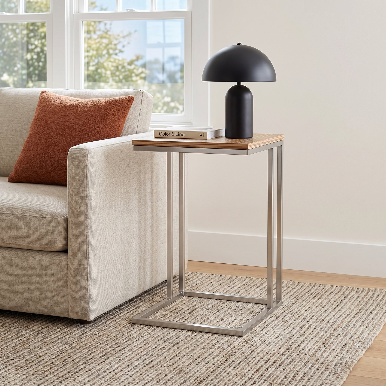 Hampshire End Table, Zebrano Top/Silver Base