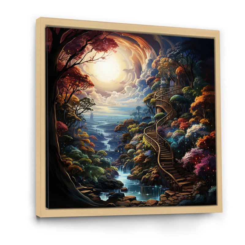«Full Moon Magic Mythical Dreamscapes» sur toile, Cadre flottant brun, H 16 po x l 16 po x P 1 po