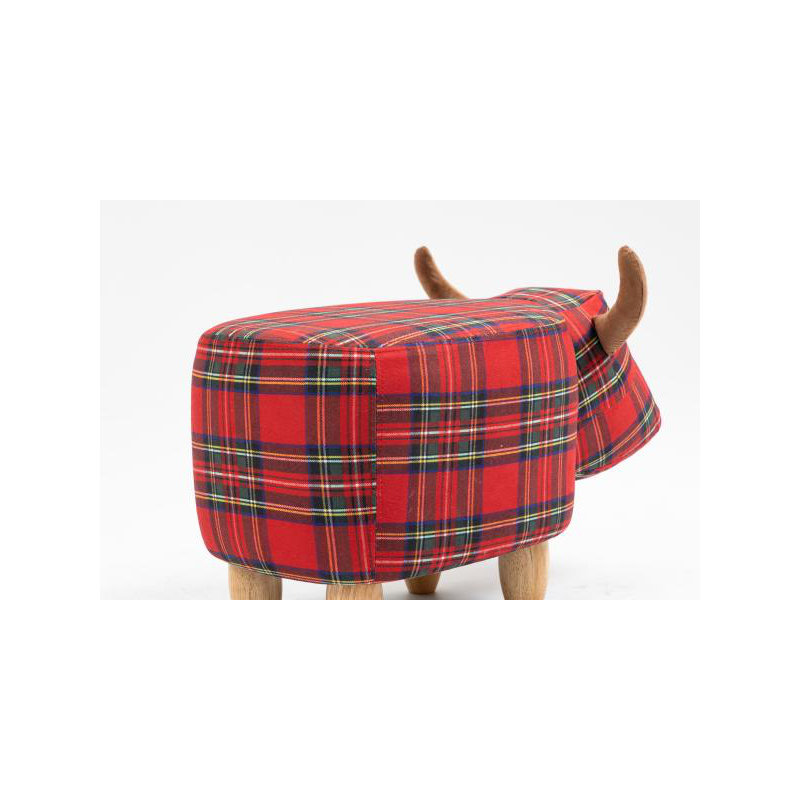 Zara the red tartan cow animal footstool with wooden legs