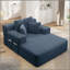 Luxueuse chaise longue en velours côtelé moelleux avec 3 coussins, canapé-lit convertible avec poche de rangement, conception sans cadre et mousse à compression pour les petits espaces, salon, appartement, bleu-2045143854