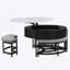 Table basse moderne à plateau relevable avec rangement et 3 repose-pieds blanc et noir