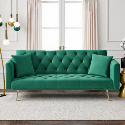 71" American Retro Velvet Convertible Loveseat Sofa Bed | 3-Level Adjustable Sleeper Couch for Small Living Room, Bedroom & Office