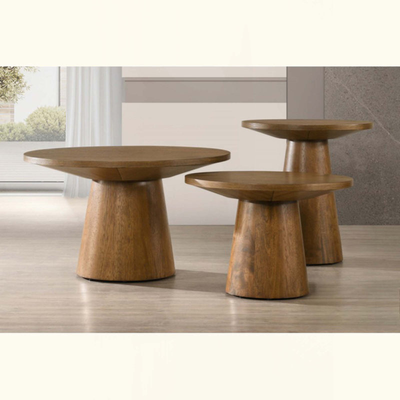 Table basse ronde en bois pour salon moderne avec base à piédestal, Noyer