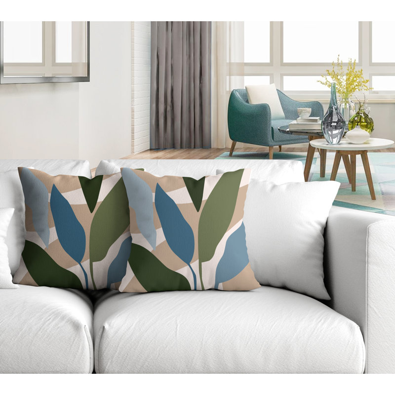 Jeté carré en polyester / mélange de polyester intérieur / extérieur, Bleu/beige, L 17 po x H 17 po