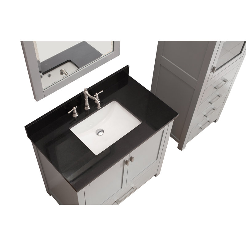 Modero 36" Single Bathroom Vanity with Top, Carrera White Marble, Chilled Gray, Brushed Nickel