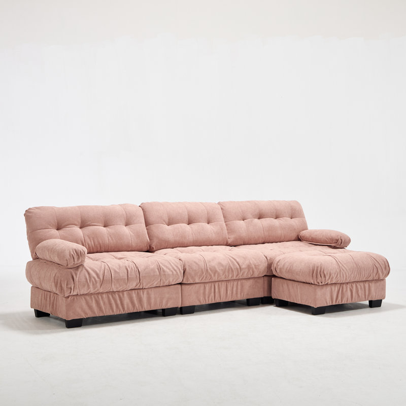 Deep Seat Sectionals, Wood Frame Modern Pink L Shaped Sofa For Home
