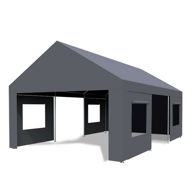 Abri d'auto, garage portatif avec 4 portes à enroulement et 4 fenêtres, abri d'auto robuste pour voiture, Chrome