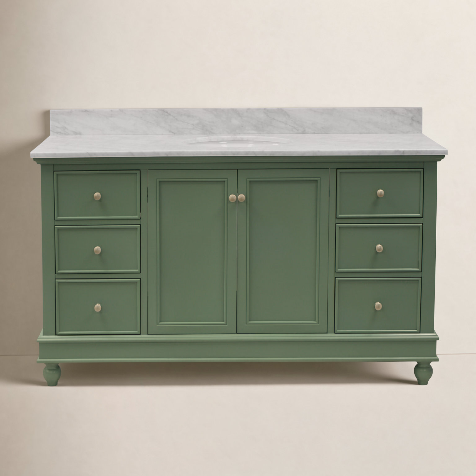 Ferdinand 60'' Single Bathroom Vanity, Carrara Marble, Sage Green