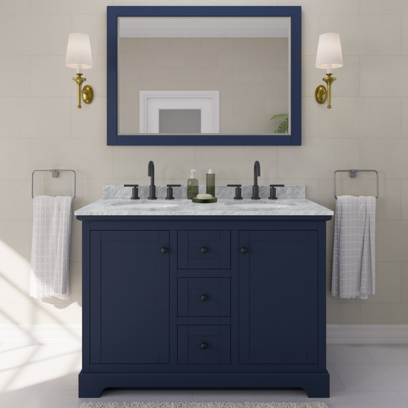 Ensemble de meuble-lavabo double 48 po Avery, Bleu foncé, Noir mat