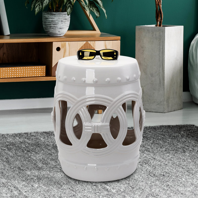 Tabouret en céramique 14 po x 17 po - anneau noué, finition émaillée, compatible avec plusieurs choix, style anneau de patio blanc, table de bout pour décoration extérieure,