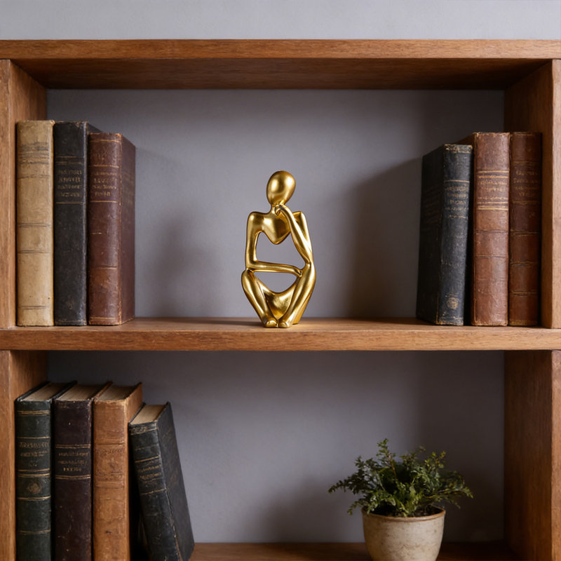 Sandstone Resin Thinker Style Abstract Sculpture Statue Collectible Figurines Home Office Bookshelf Desktop Decor, Golden