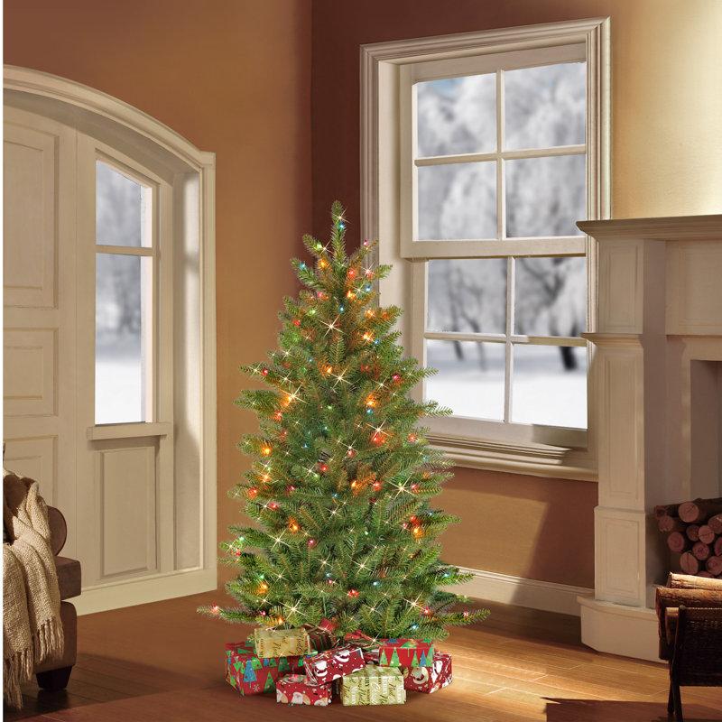 Pre-Lit Artificial Slim Fraser Fir Christmas Tree, 4ft 6" H