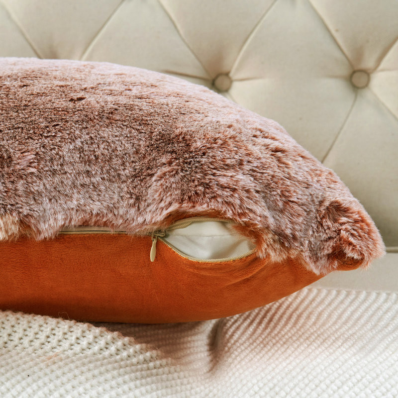 Heavy Faux Fur Throw Pillow Cover, Burnt Orange, 20' H x 20' W