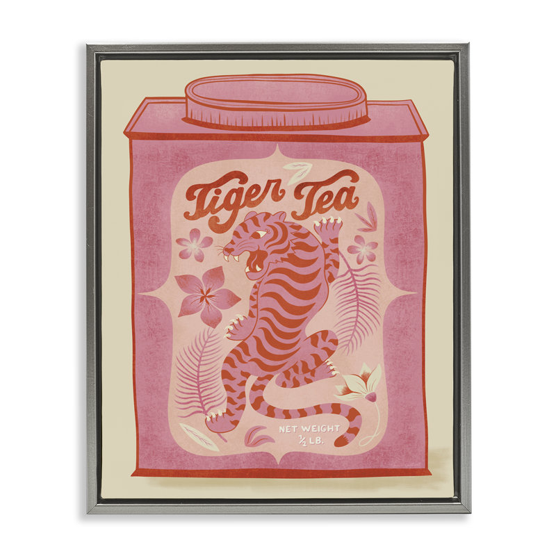 «Tiger Tea», art mural encadré sur toile flottante par Carrie Cantwell, H 21 po x l 17 po, Cadre flottant orme Montalcino