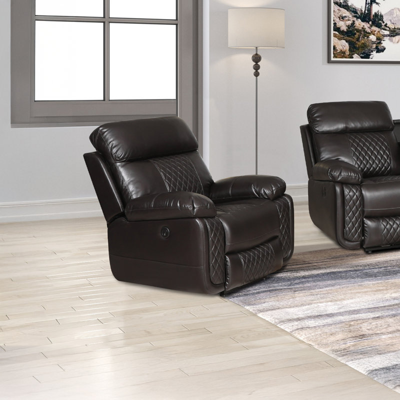 Edwood Faux Leather Power Recliner, Brown Faux Leather
