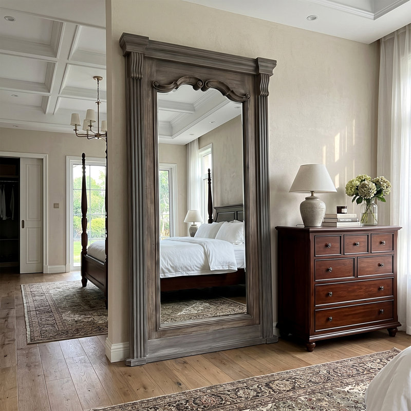 Miroir de plancher en bois naturel vieilli avec double poteau