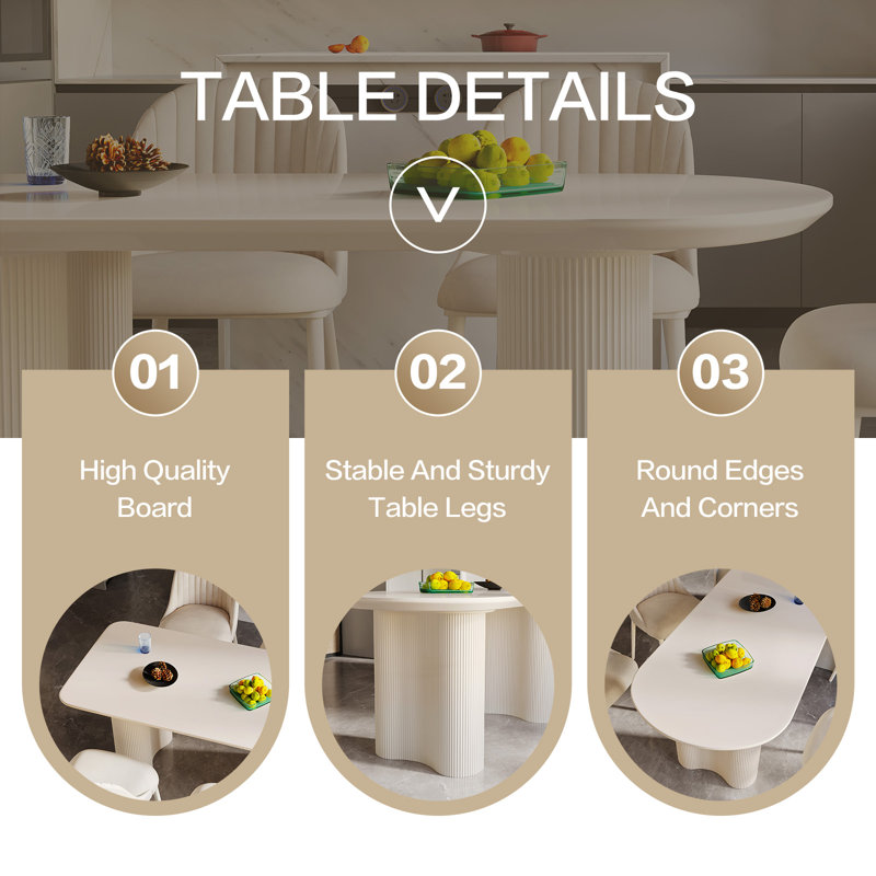 Cream Oval Dining Table Set with 6 Plush Accent Chairs