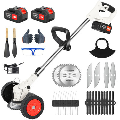 6-Inch Cordless Electric Grass Trimmer, 5-in-1 Weed Whacker & Garden Pruner, with Dual 4.0Ah Batteries and 5 Types of Blades for Branches, Weeds, and Shrubs