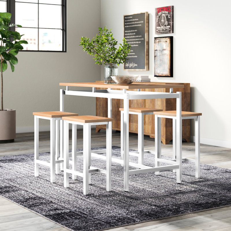 Bremer 4 - Person Four Leg Dining Set, Beige, White