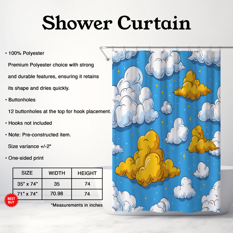 Rideau de douche Dreamy Cloudscape - Premium, H 74 po x l 71 po