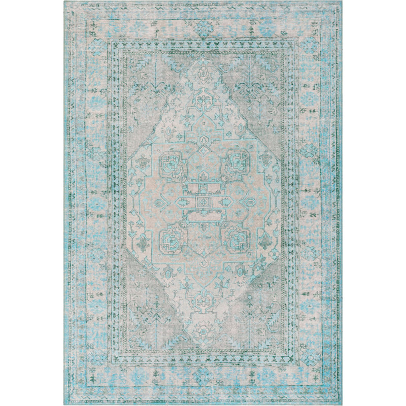 Nile Vintage Medallion Flatweave Green Area Rug, Rectangle 230 x 290 cm