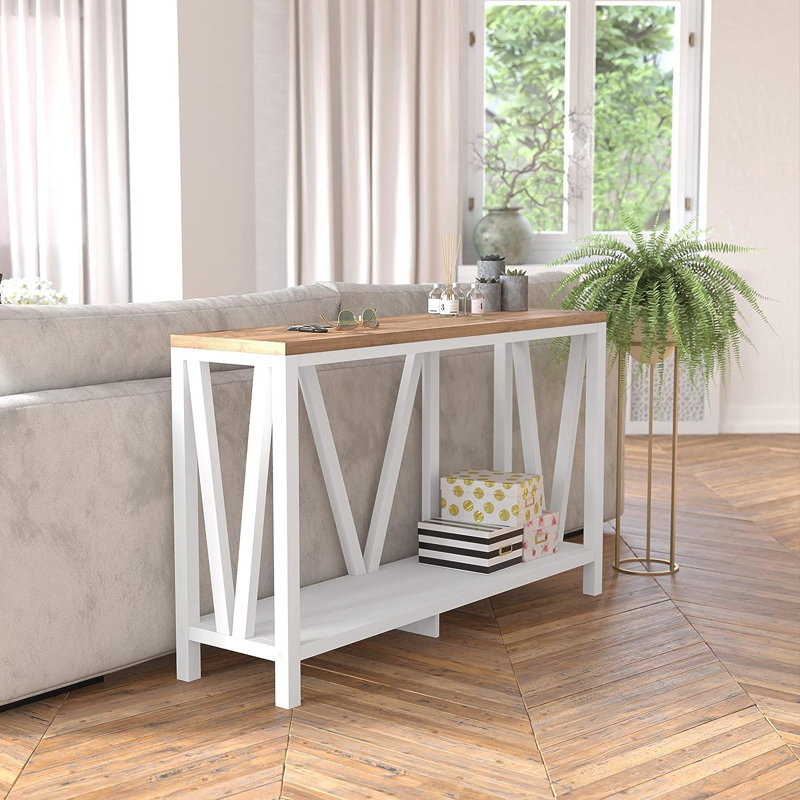 Adharsh 52'' Marble Top Console Table, Brushed White Wash/Warm Oak