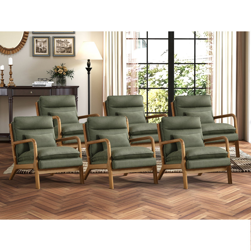 25.79" W Cozy Linen Upholstered Accent Armchair With Solid Rubberwood, Green, 6