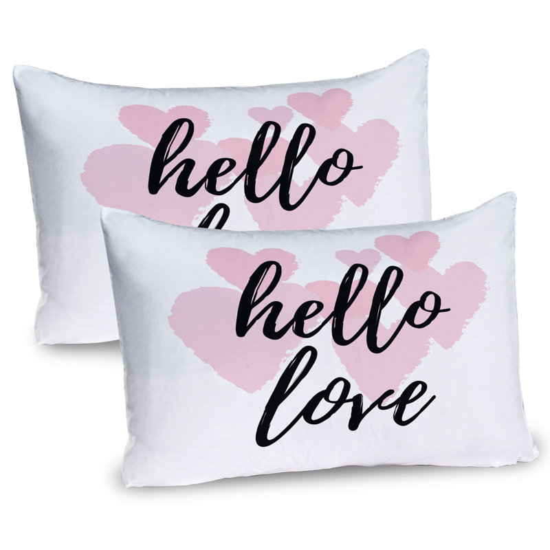 Ensemble de 2 taies décoratives à motif de cœurs romantiques 36 po x 20 po Ambesonne Hello