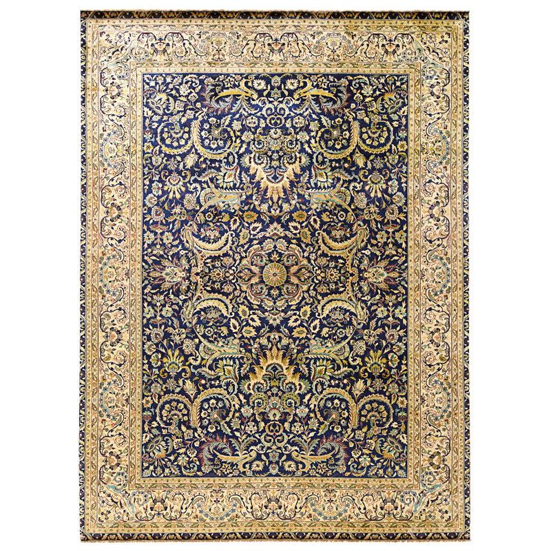 Hand Knotted Area Rug, Blue, Rectangle 12'4" x 9'
