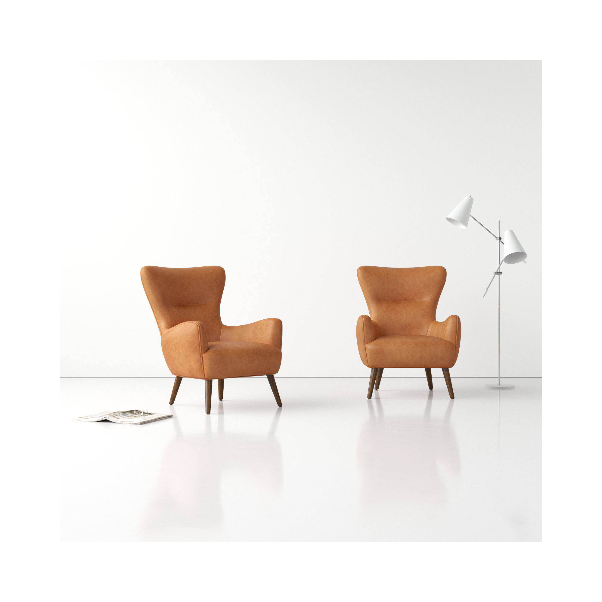Apollo Genuine Leather Wingback Lounge Chair, Cognac Tan Genuine Leather