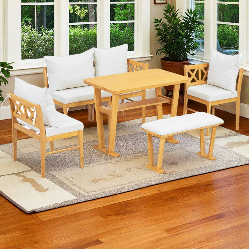 Ensemble de table de coin-repas en bois massif pour 6 personnes