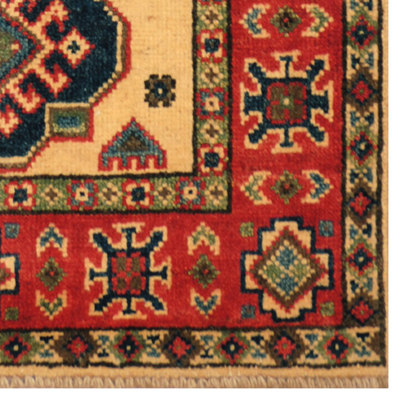 Tapis rouge en laine noué à la main de conception unique 2 pi 1 po x 3 pi 3 po Jevon