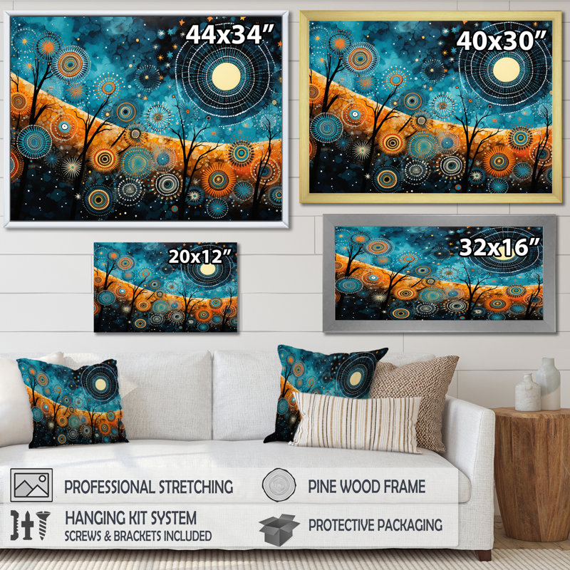 Tribal boho mosaïque lune - art mural mosaïque grand bohème, Toile tendue, H 40 po x l 60 po x P 1,5 po