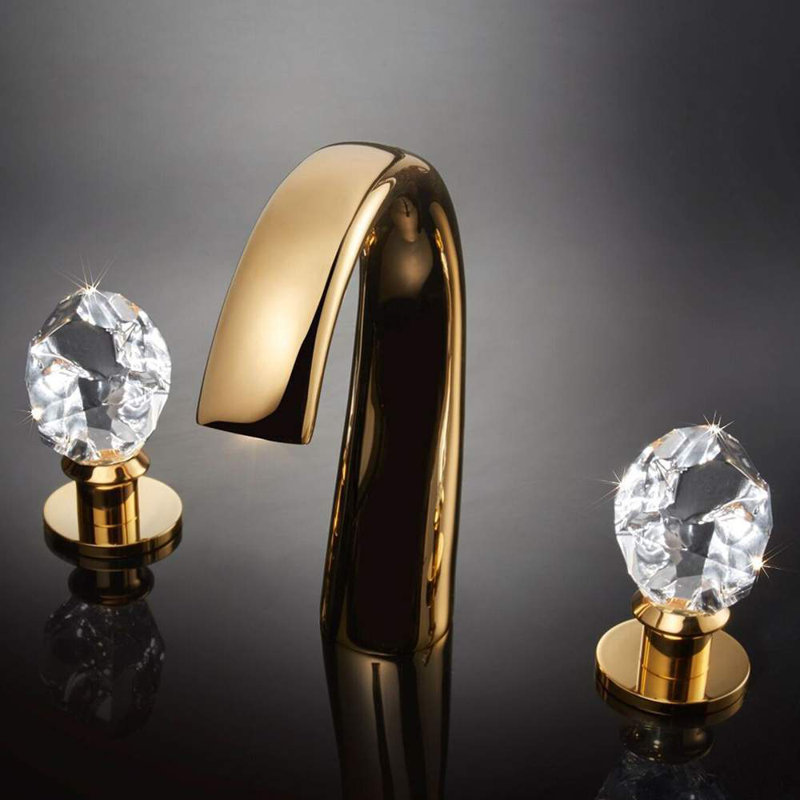 Swarovski Crystal Widespread Bathroom Faucet , Polished Gold