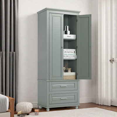 2-Drawer Freestanding Linen Cabinet With Adjustable Shelves