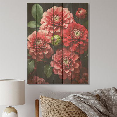 Fleurs rouges magnifiques Zinnias II - fleur sur bois