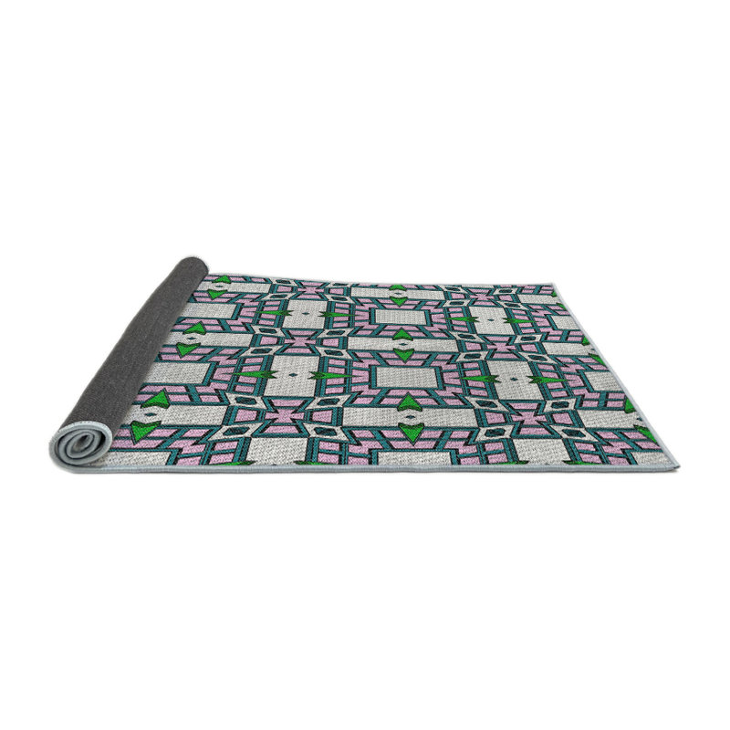 Tapis vert/rose à motifs, Carré 5 pi