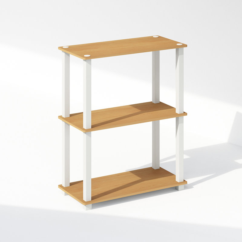 Turn-S-Tube 3-Tier Multipurpose Bookcase, Shelf Display Rack with Square Tube, Beech/White