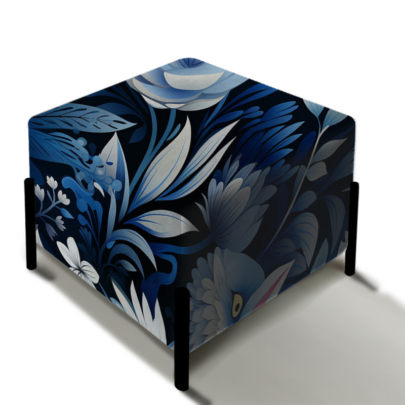 Russian Blue And White Flowers Reflections - Botanical Square Ottoman