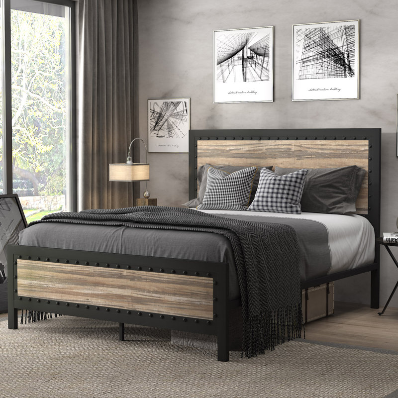 Metal Platform Bed, Full, Beige