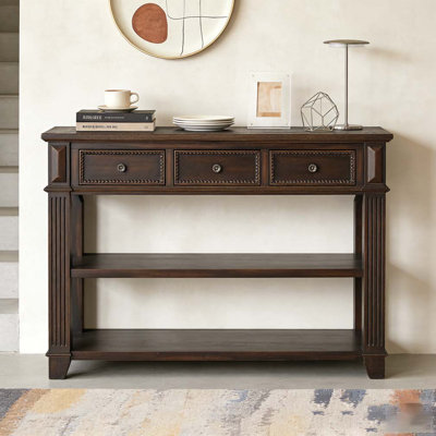 Console en bois de pin massif 48 po, table d'appoint moderne avec 3 tiroirs de rangement et 2 tablettes