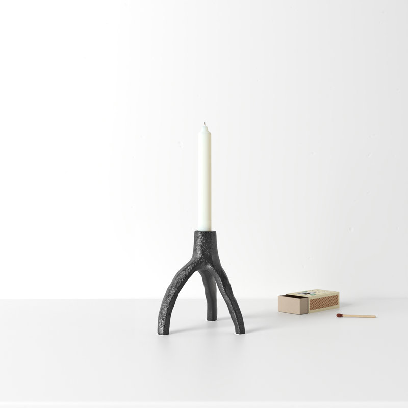 Iron Tabletop Candlestick, 6.69" H x 6.46" W x 5.79" D