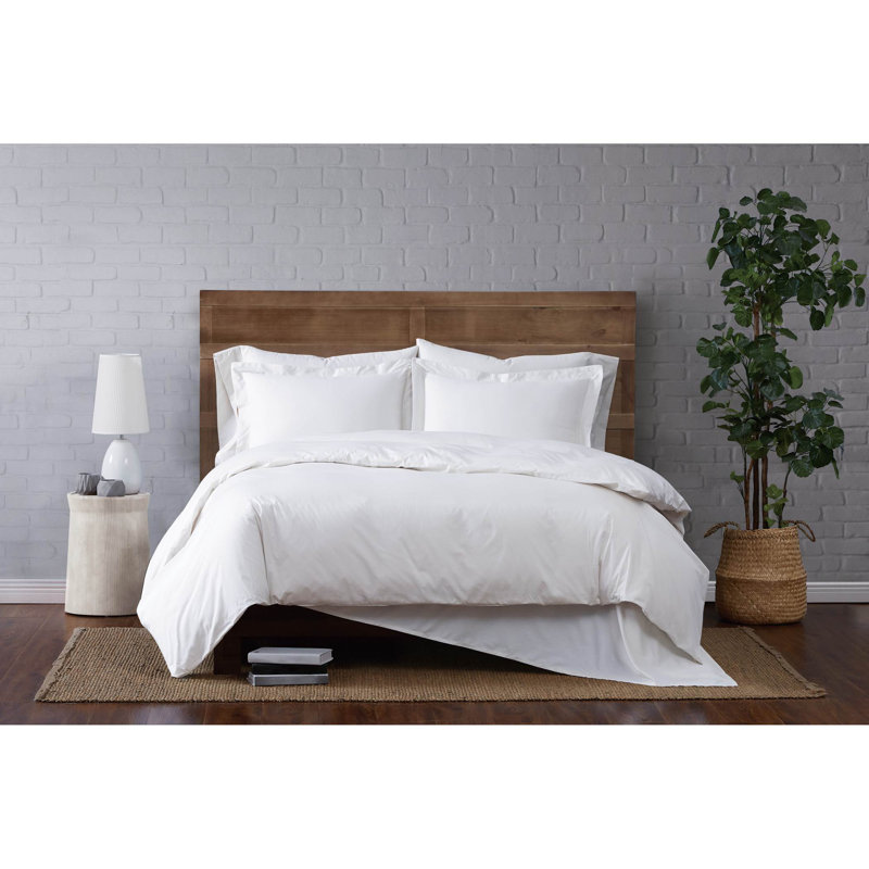 Jededian 100% Cotton Percale Duvet Cover Set, King Duvet Cover + 2 Shams, White