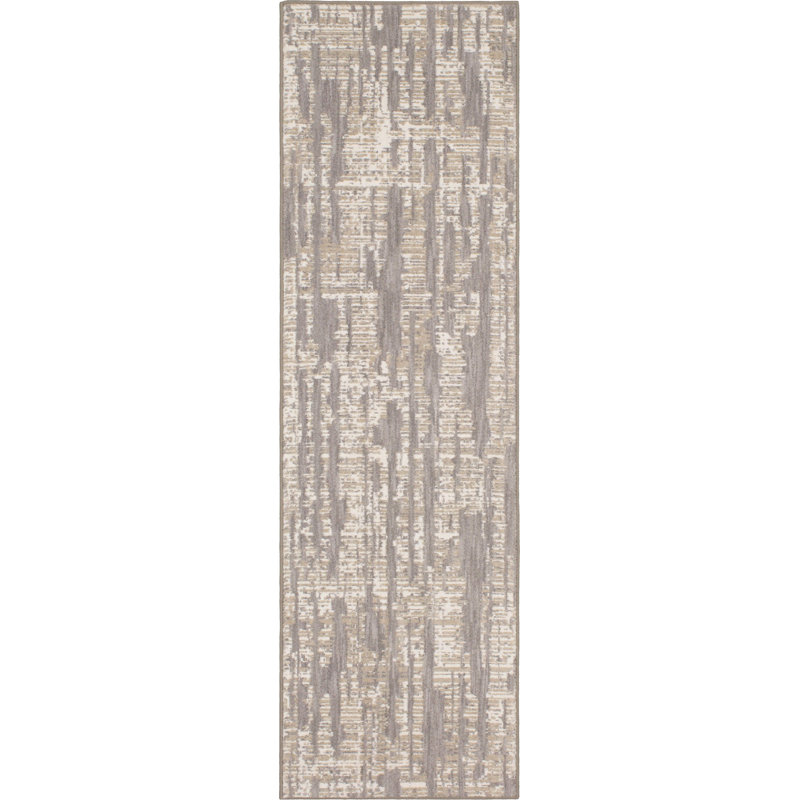 Matrix Abstract Gray Viscose & Silk Runner Rug 2'4" x 7'10"
