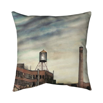 Water Tower in New York Pillow | Living Room Decor | Landscape – Outdoor Throw Pillow with Insert, Weather-Resistant